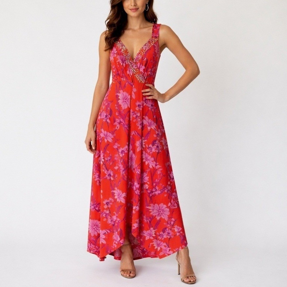 INC International Concepts Maxi Dress Floral Sequin Embellished Tropical Boho 1X